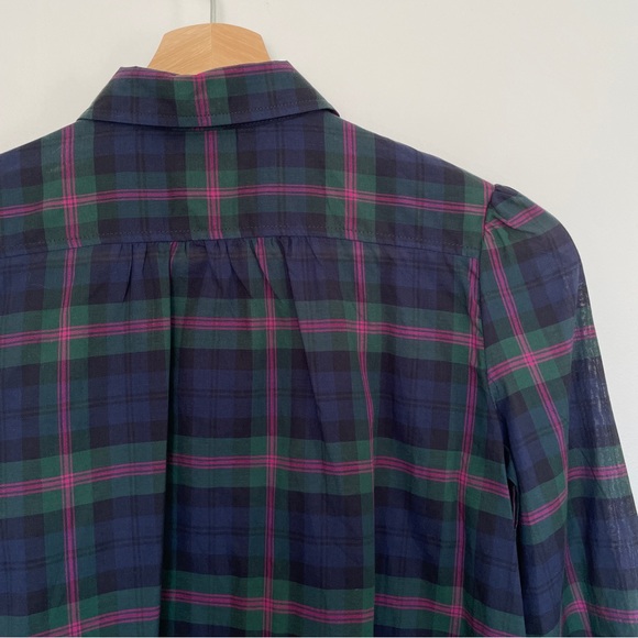 Ralph Lauren Girls Ruffle Navy Blue Plaid Long Sleeve Blouse Shirt 10 - Picture 8 of 9